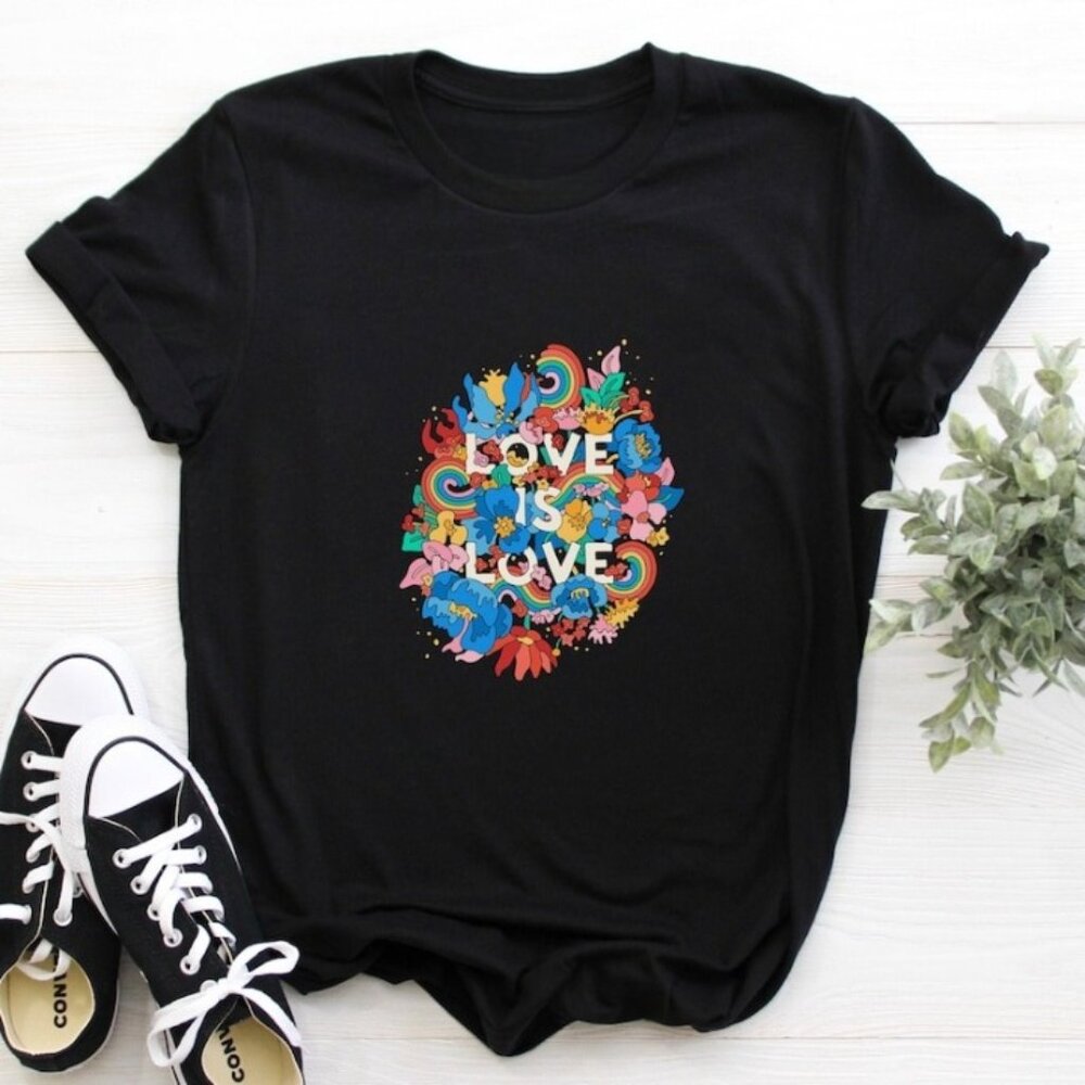 Love is Love Pride T-shirt, Unisex Tee, Floral Rainbow pride T-shirt, LGBTQ Flag